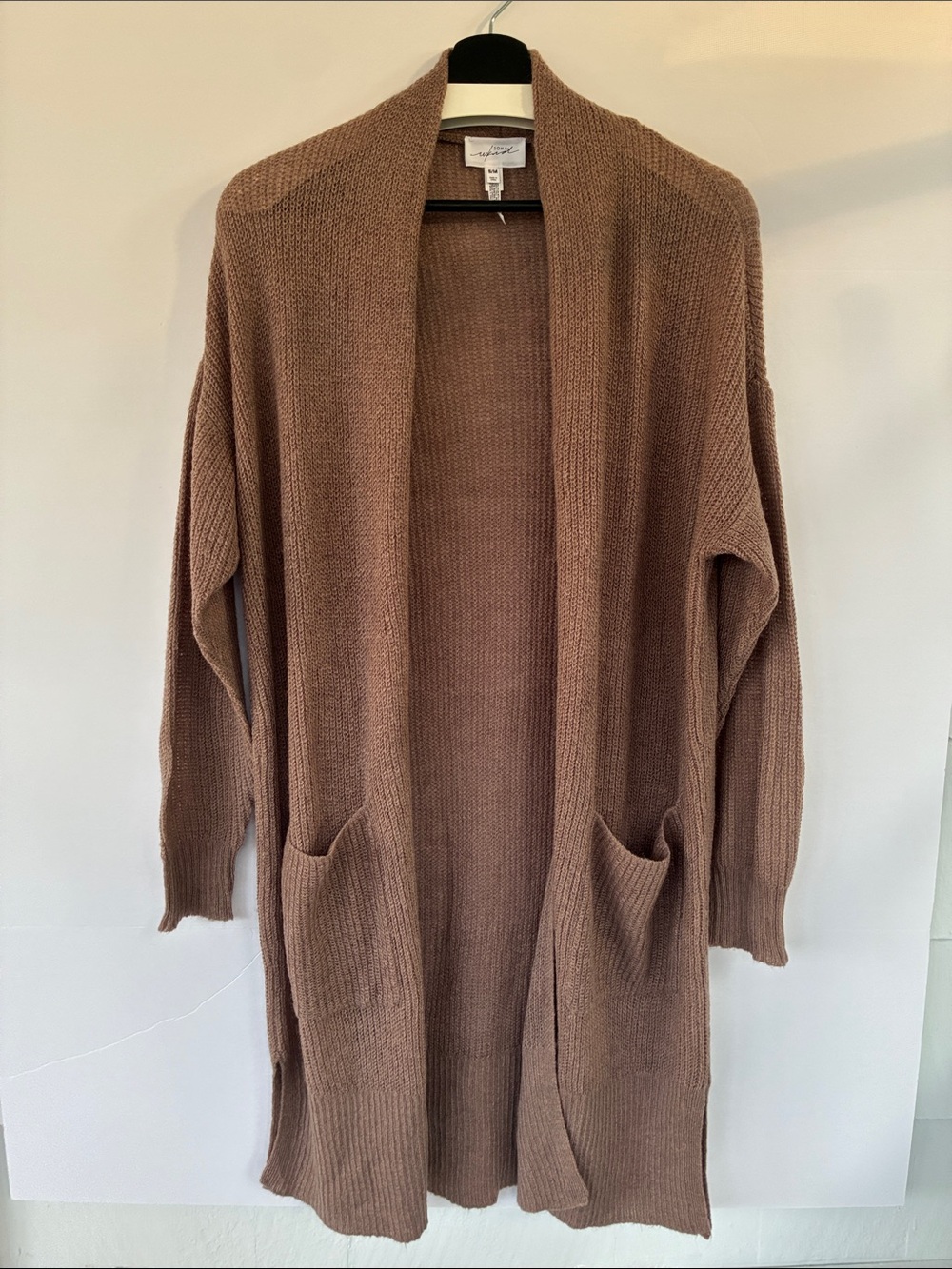 Soma Wknd Open-Front Duster Cozy Knit Cardigan Brown Loungewear Sweater S/M